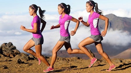 Woman running with three different poses